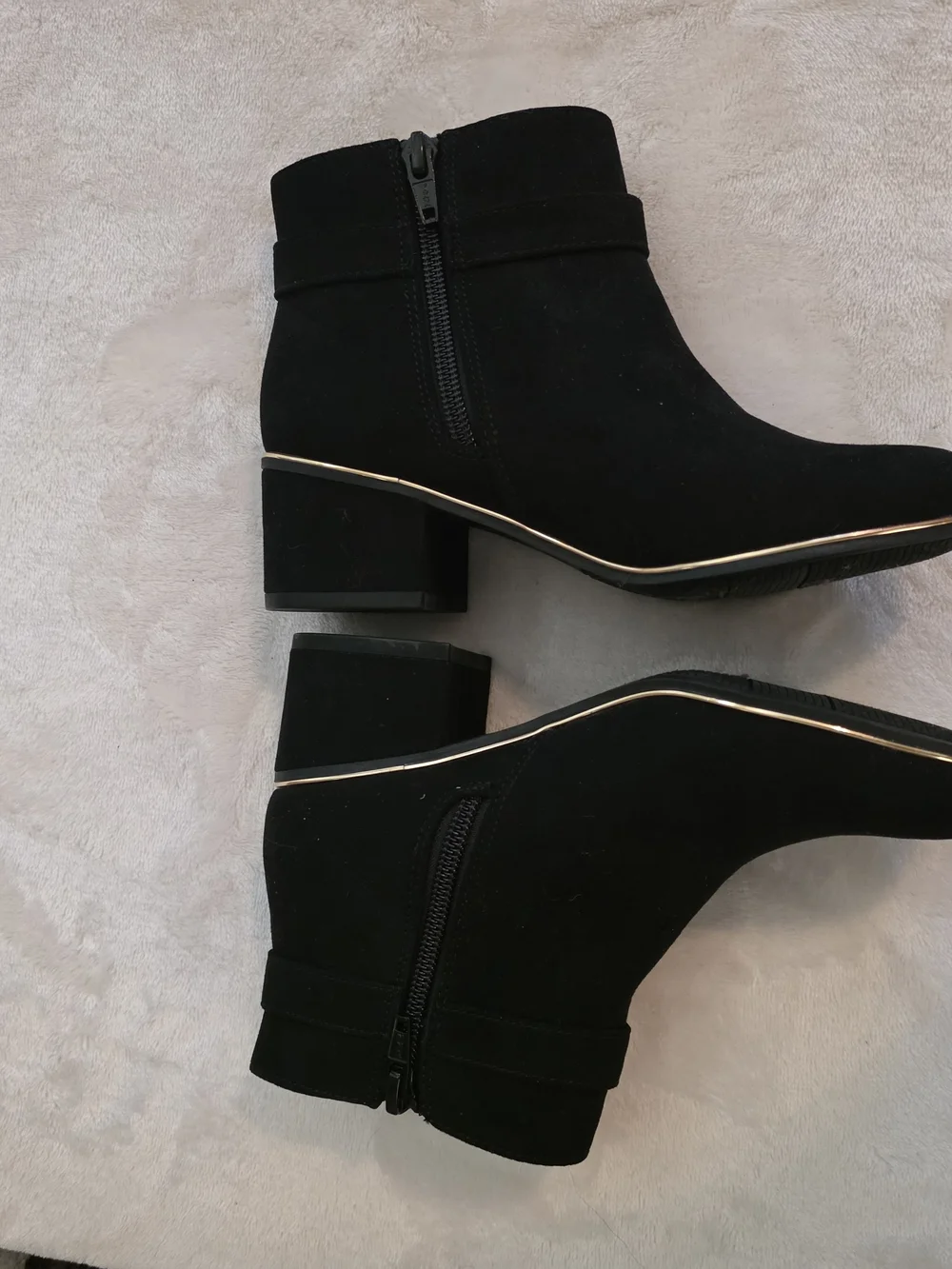 Black Children's Place Ankle Boots with Decorative Rhinestone Ring